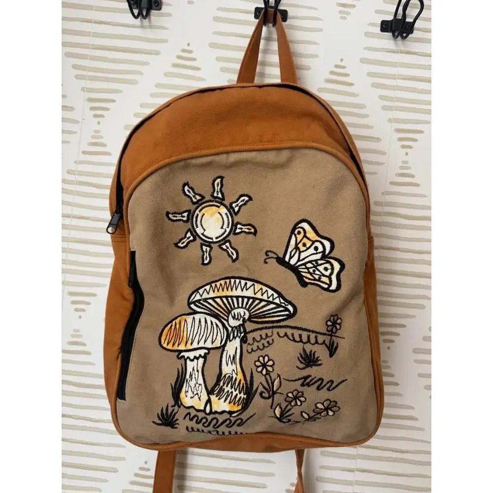 Mushroom Clay Hippie Retro 100% Cotton Tie-Dye Embroidery Patch Backpack